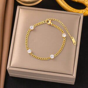 18K Gold Plated Stainless Steel Zircon Chain Bracelet – Waterproof
